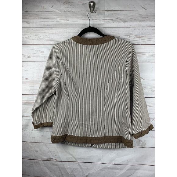 AMX‎ Jacket Womens small Animal Brown striped Cotton Cream & Brown With Ruffles - Picture 3 of 5